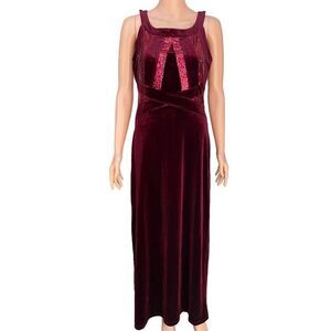 CANDALITE STRETCH VELVET VELOUR WINE CRANBERRY RED LONG DRESS size S NWT